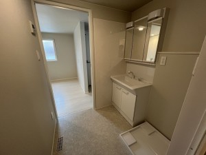 八戸市白銀、新築一戸建ての洗面画像です