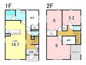 十和田市穂並町、新築一戸建ての間取り画像です