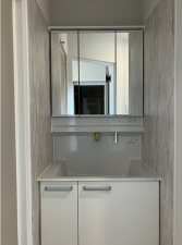 八戸市長苗代、新築一戸建ての洗面画像です