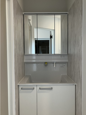 八戸市長苗代、新築一戸建ての洗面画像です