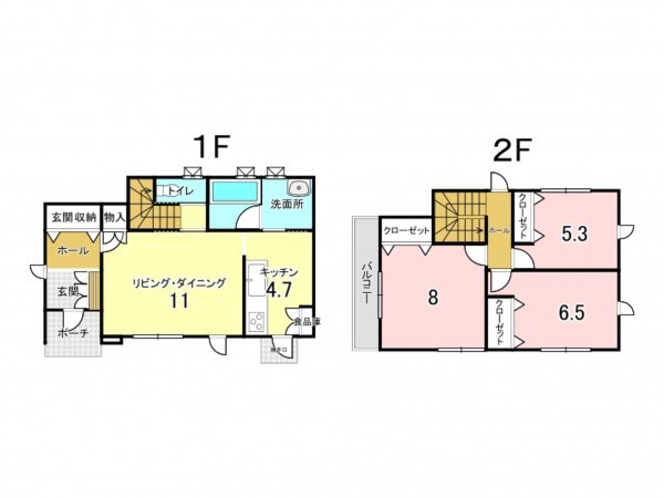 八戸市大字白銀町、中古一戸建ての間取り画像です
