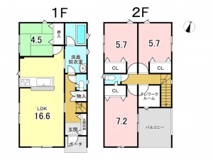 八戸市小中野、新築一戸建ての間取り画像です