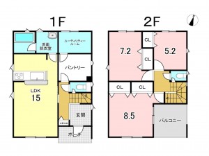 八戸市小中野、新築一戸建ての間取り画像です