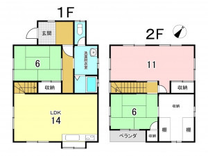 八戸市鮫町、収益物件/住宅の間取り画像です
