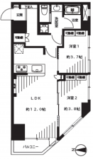 江東区亀戸、マンションの間取り画像です