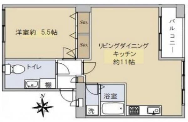 江東区東砂、マンションの間取り画像です