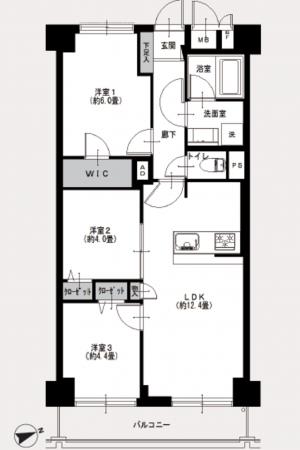 江東区亀戸、マンションの間取り画像です
