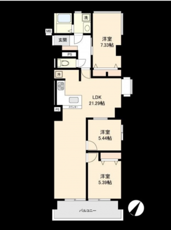 江東区南砂、マンションの間取り画像です