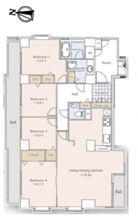 江東区大島、マンションの間取り画像です