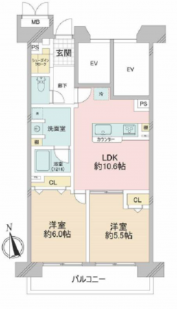 江東区東砂、マンションの間取り画像です