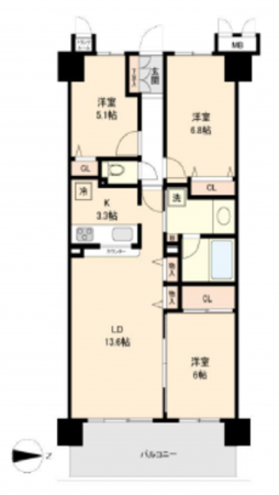 江東区亀戸、マンションの間取り画像です