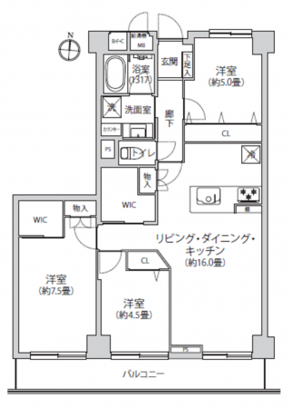 江東区東陽、マンションの間取り画像です