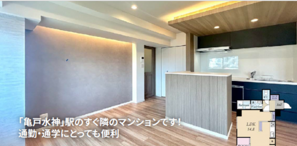 江東区亀戸、マンションの居間画像です