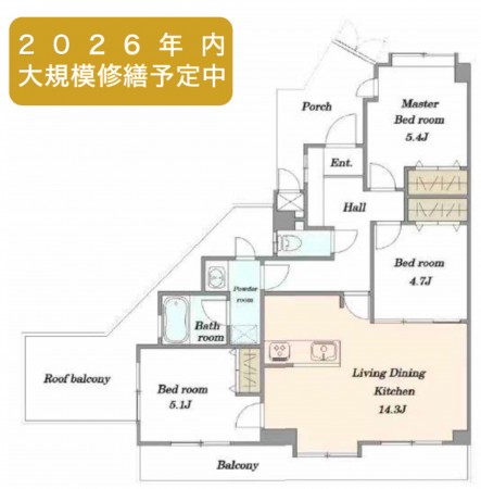 江東区東砂、マンションの間取り画像です