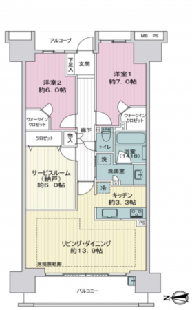 江東区亀戸、マンションの間取り画像です