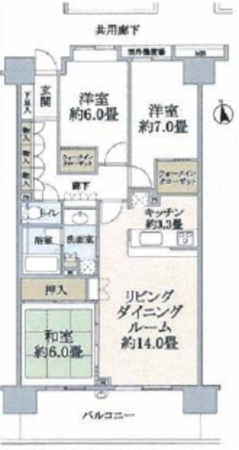 江東区東砂、マンションの間取り画像です