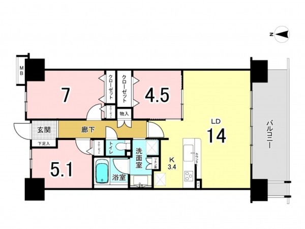 江東区亀戸、マンションの間取り画像です