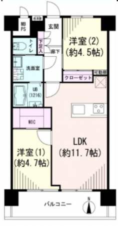 江東区東陽、マンションの間取り画像です