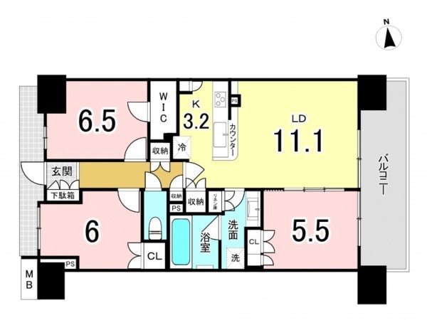 江東区扇橋、マンションの間取り画像です