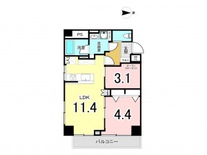 江東区扇橋、マンションの間取り画像です