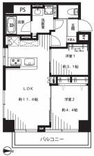 江東区扇橋、マンションの間取り画像です