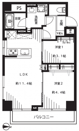 江東区扇橋、マンションの間取り画像です