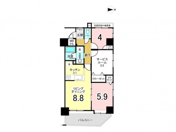 江東区東砂、マンションの間取り画像です