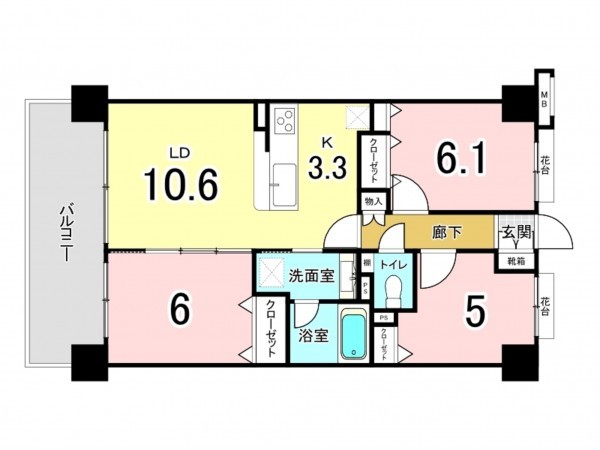 江東区亀戸、マンションの間取り画像です