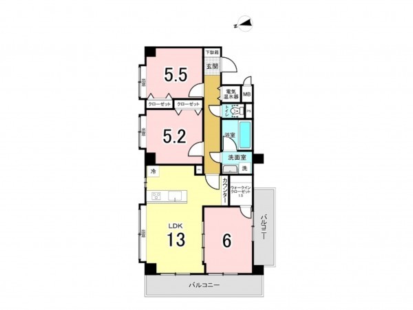 江東区亀戸、マンションの間取り画像です