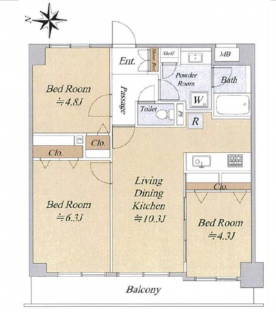 江東区北砂、マンションの間取り画像です