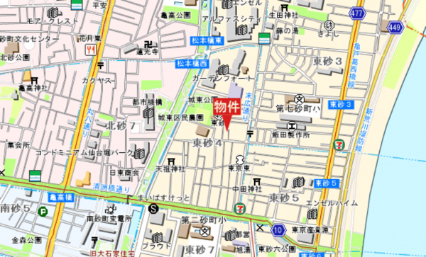 江東区東砂、中古一戸建ての地図画像です