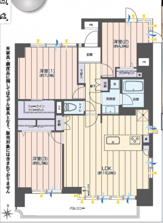 江東区亀戸、マンションの間取り画像です