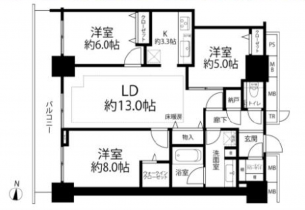 江東区白河、マンションの間取り画像です