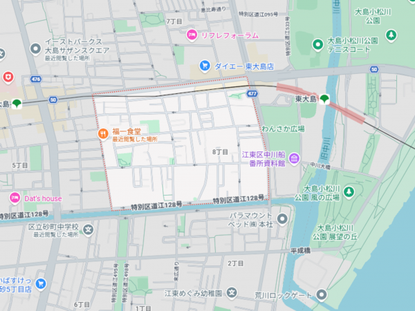 江東区大島、新築一戸建ての地図画像です