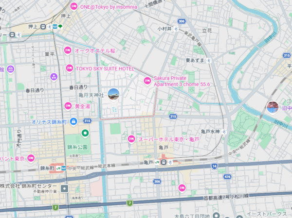江東区亀戸、土地の地図画像です