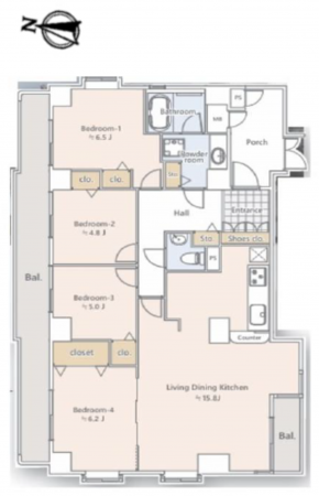 江東区大島、マンションの間取り画像です
