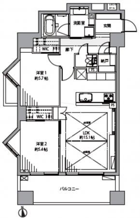 江東区冬木、マンションの間取り画像です