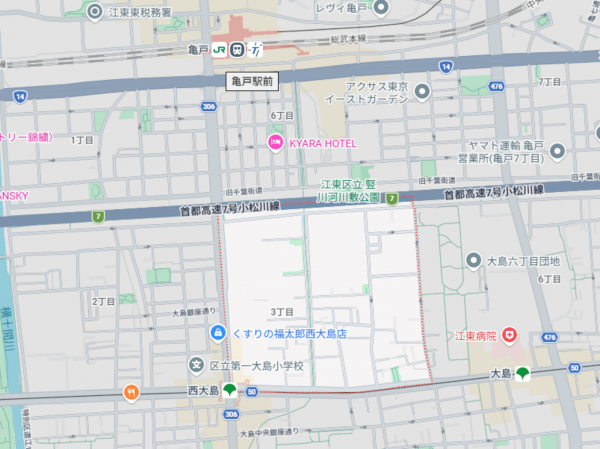 江東区大島、土地の地図画像です