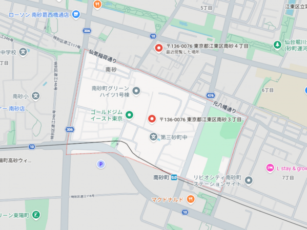 江東区南砂、新築一戸建ての地図画像です