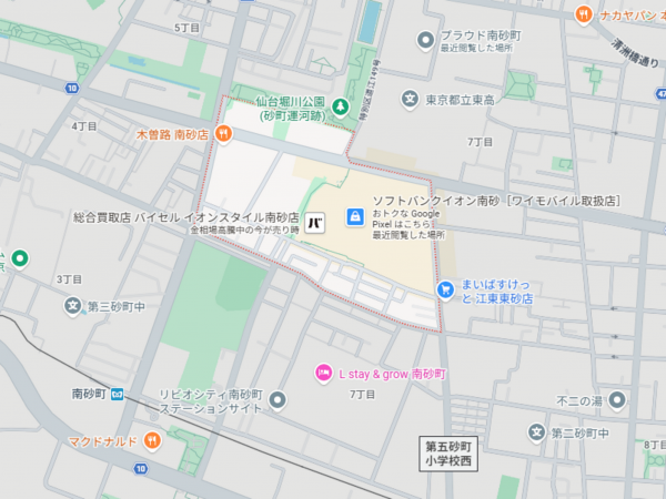 江東区南砂、新築一戸建ての地図画像です