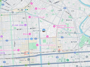 江東区亀戸、中古一戸建ての地図画像です
