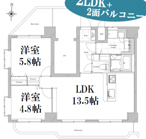 江東区冬木、マンションの間取り画像です