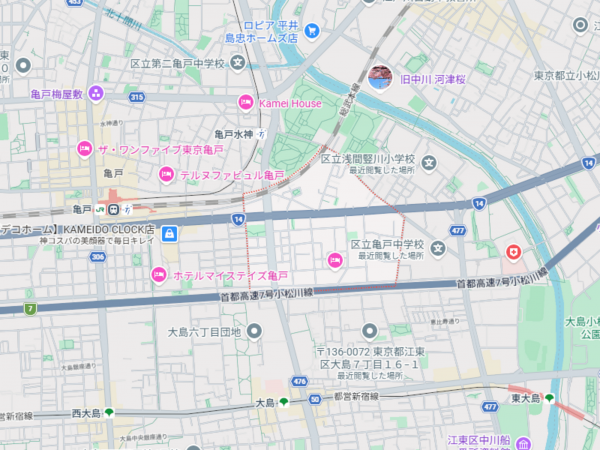 江東区亀戸、中古一戸建ての地図画像です