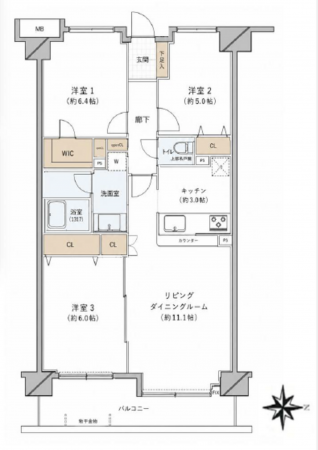 江東区北砂、マンションの間取り画像です