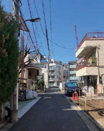 新宿区早稲田鶴巻町、土地の前面道路を含む現地写真画像です