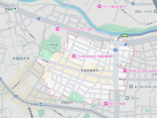新宿区早稲田鶴巻町、土地の地図画像です