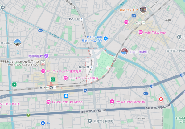 江東区亀戸、中古一戸建ての地図画像です