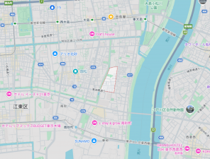 江東区東砂、新築一戸建ての地図画像です