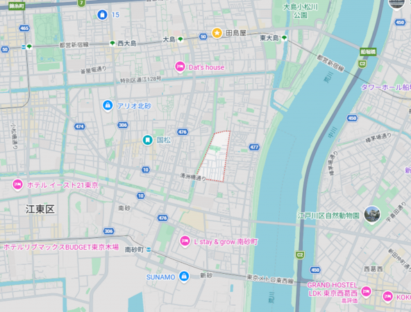 江東区東砂、新築一戸建ての地図画像です