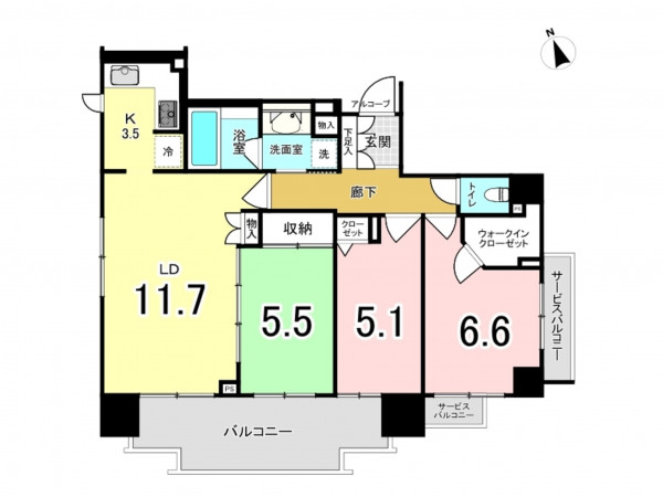 江東区亀戸、マンションの間取り画像です
